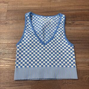 Aeropostale Blue and Cream Checkered Tank Top